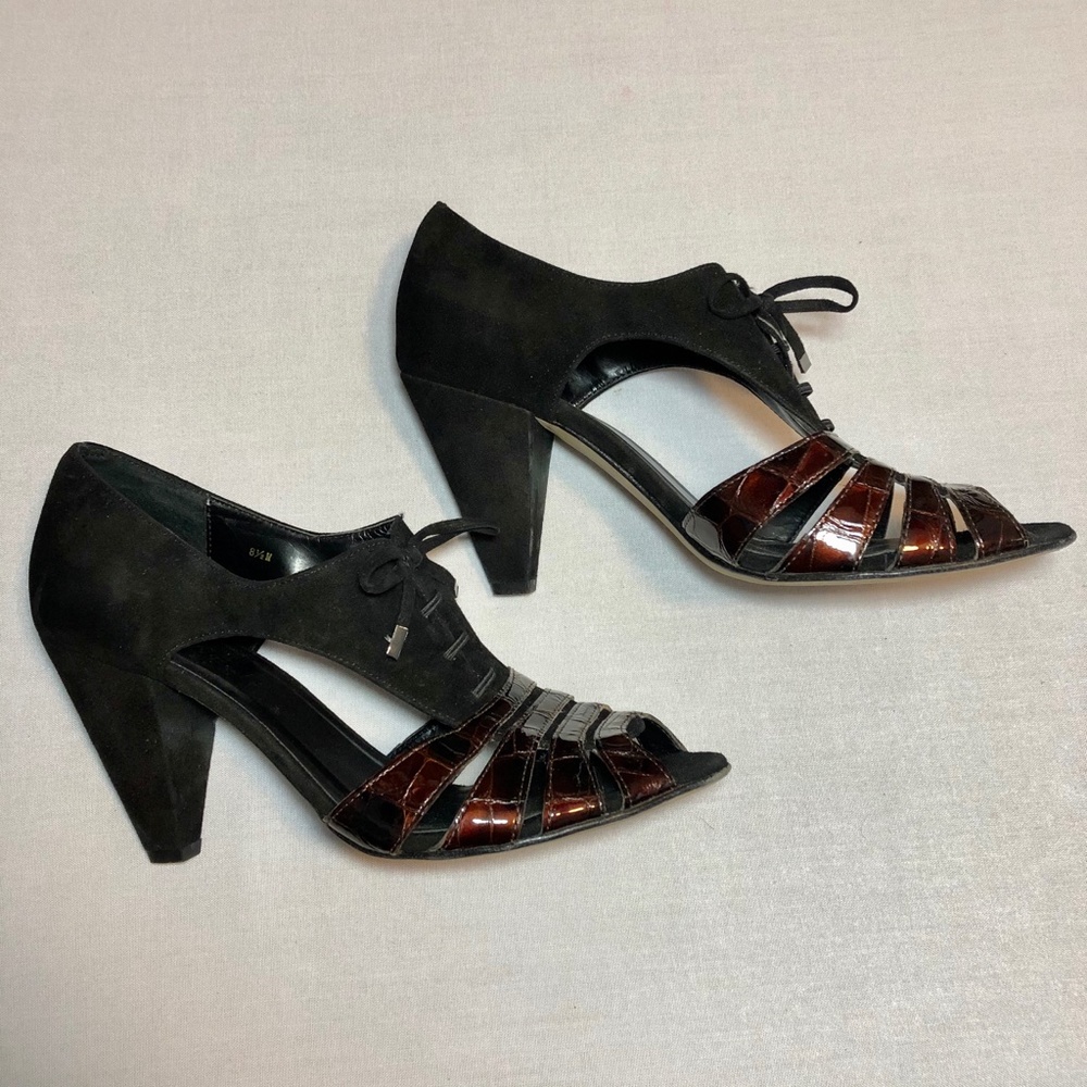 VANELI Philys Black Suede Open Toe Heels. Size 8.5